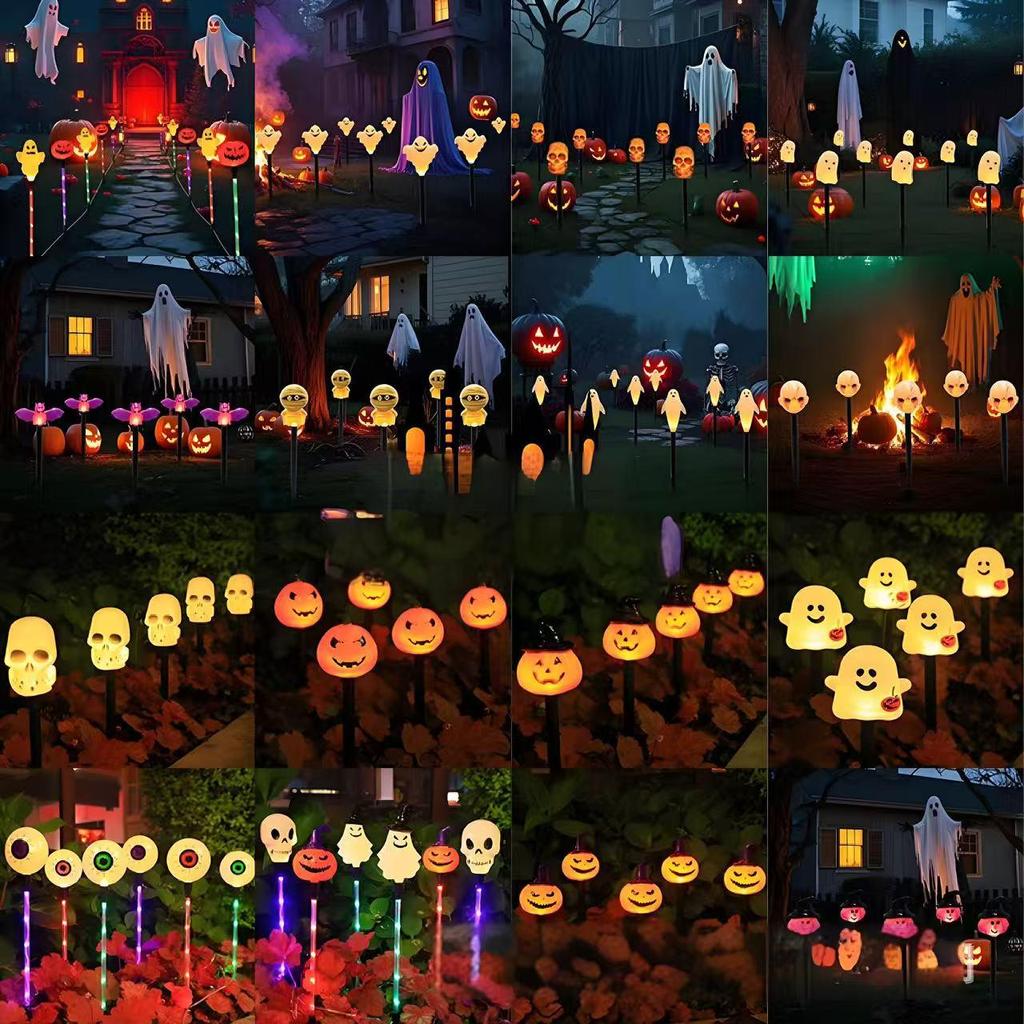 Solar-Powered Halloween Pumpkin Skeleton Ground Lights - Waterproof Outdoor Garden Decor