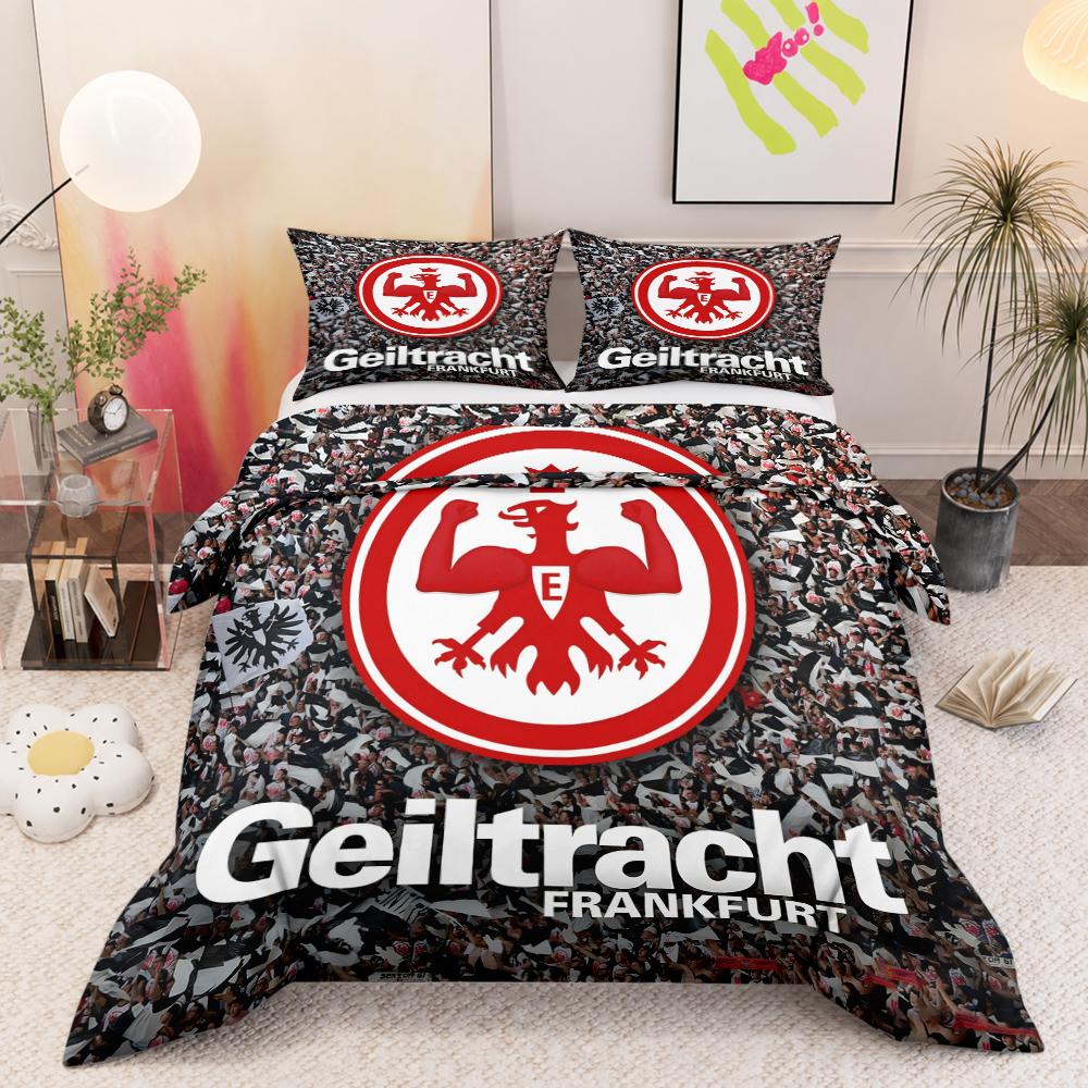 Eintracht Frankfurt Eagle Crest 3 Piece Bedding Set, Fan Crowd Soccer Badge Duvet Cover Set for German Football Fans