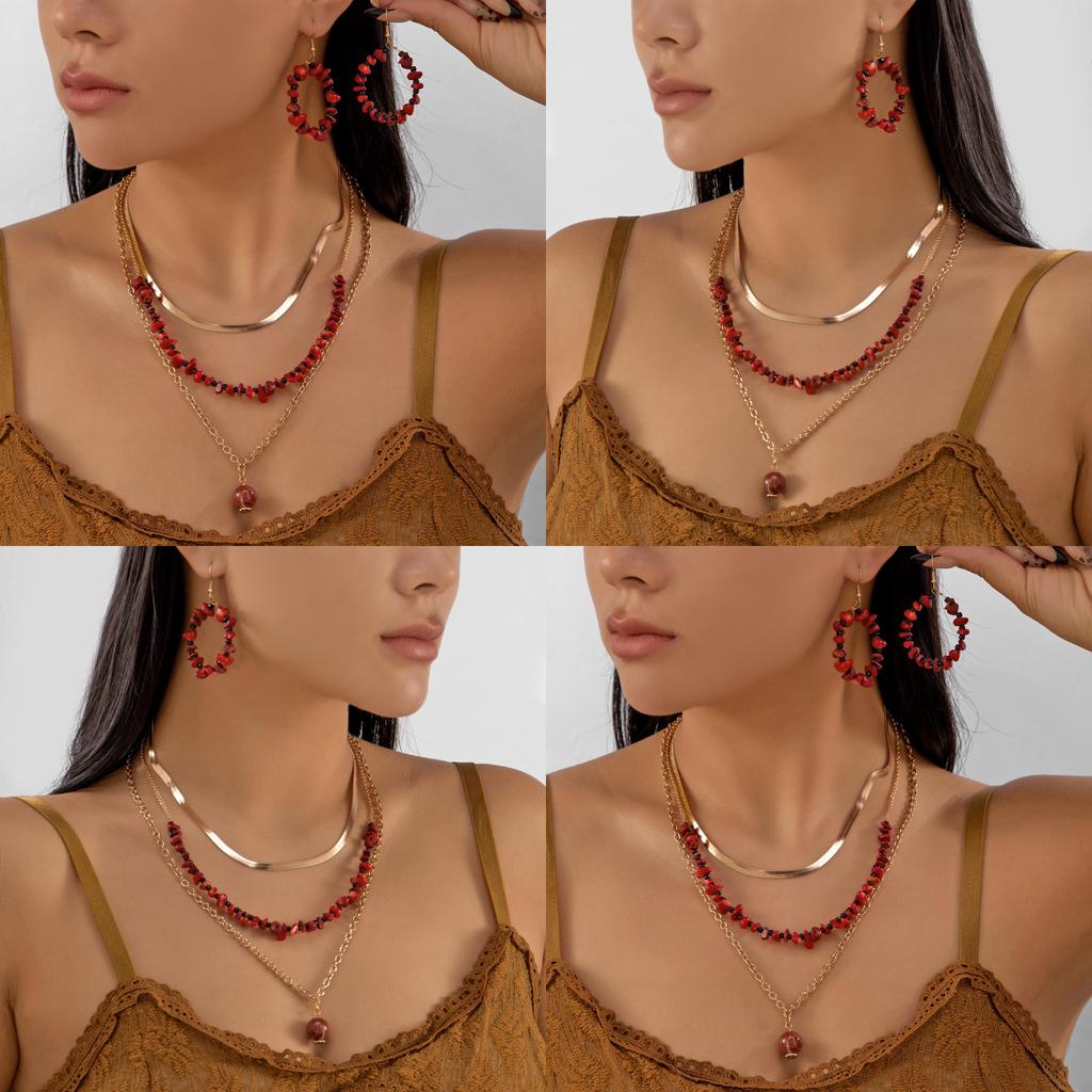 Artistic Womens Necklace And Earrings Set Featuring Alloy Metal Crushed Stone