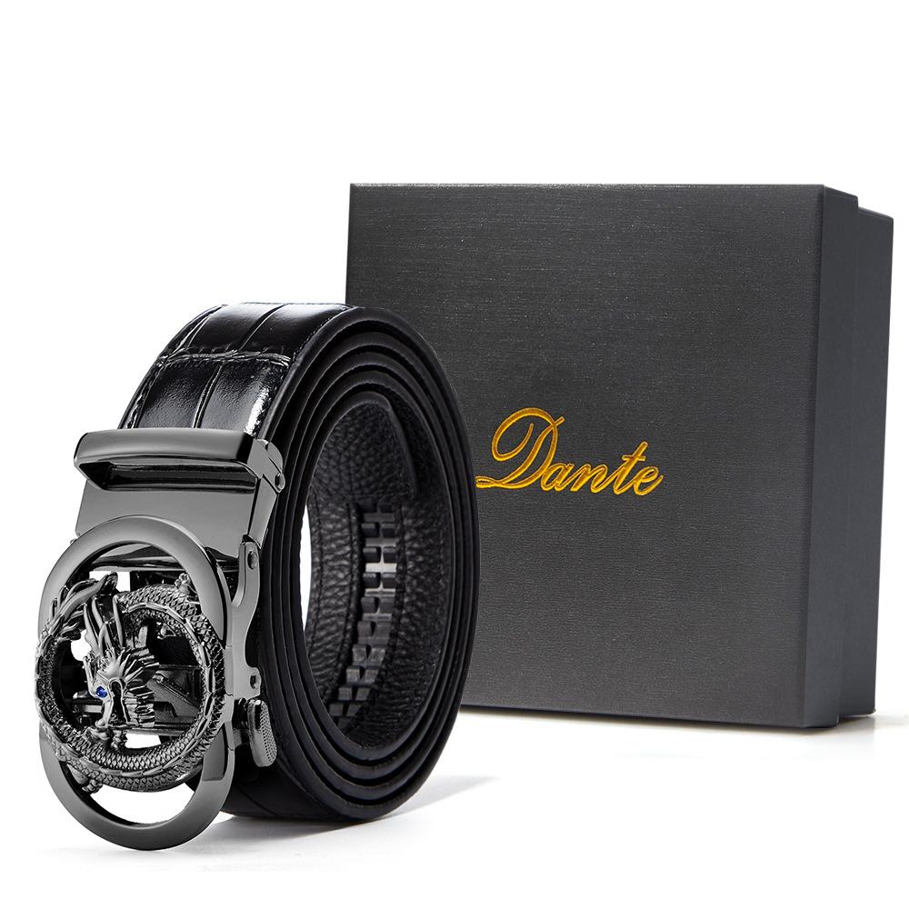 

Мужской кожаный ремень с автоматической кожаной пряжкой, ремень с петлей в виде дракона, первый слой из воловьей кожи с узором крокодила 115cm