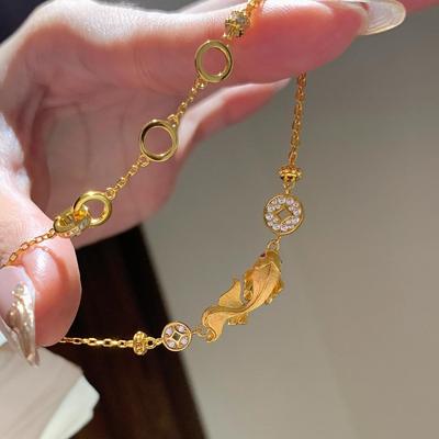 Vintage Antikgold Handwerkskunst Gebürstet Luxus Fisch Koi Halskette Armband Diamant Einlage Exquisite Hochwertige Schmucksets