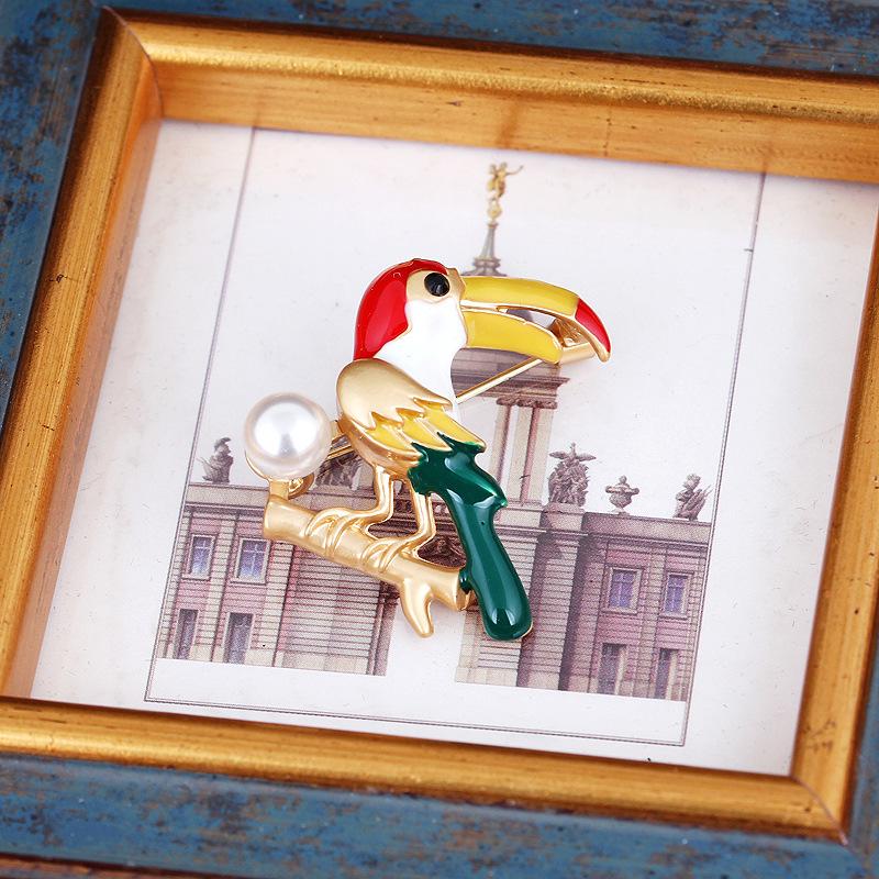 Woodpecker Pearl Brooch Enamel Drop Oil Long Beak Design Corsage Exquisite Hypoallergenic Luxury Long-lasting Color Accessory