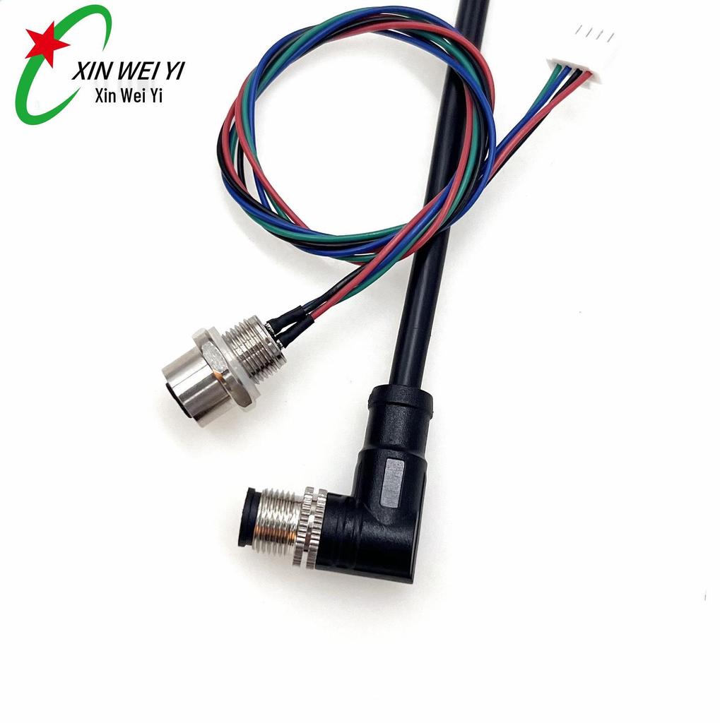 M12 Shielded Elbow Waterproof Connector for Sensor Automation Wiring Harness