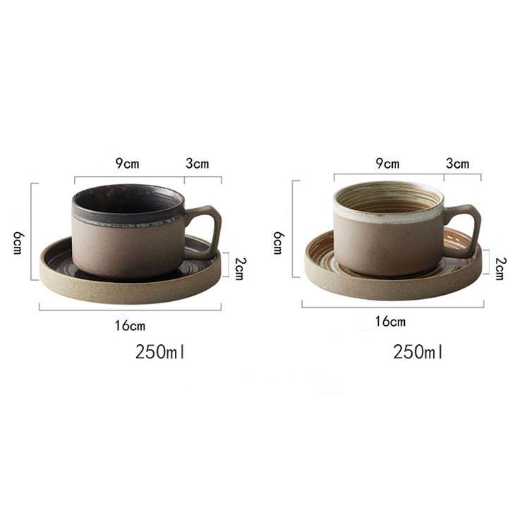250ml Japanese Ceramic Coffee Cup with Saucer Coarse Pottery Mug Creative Tea Cup