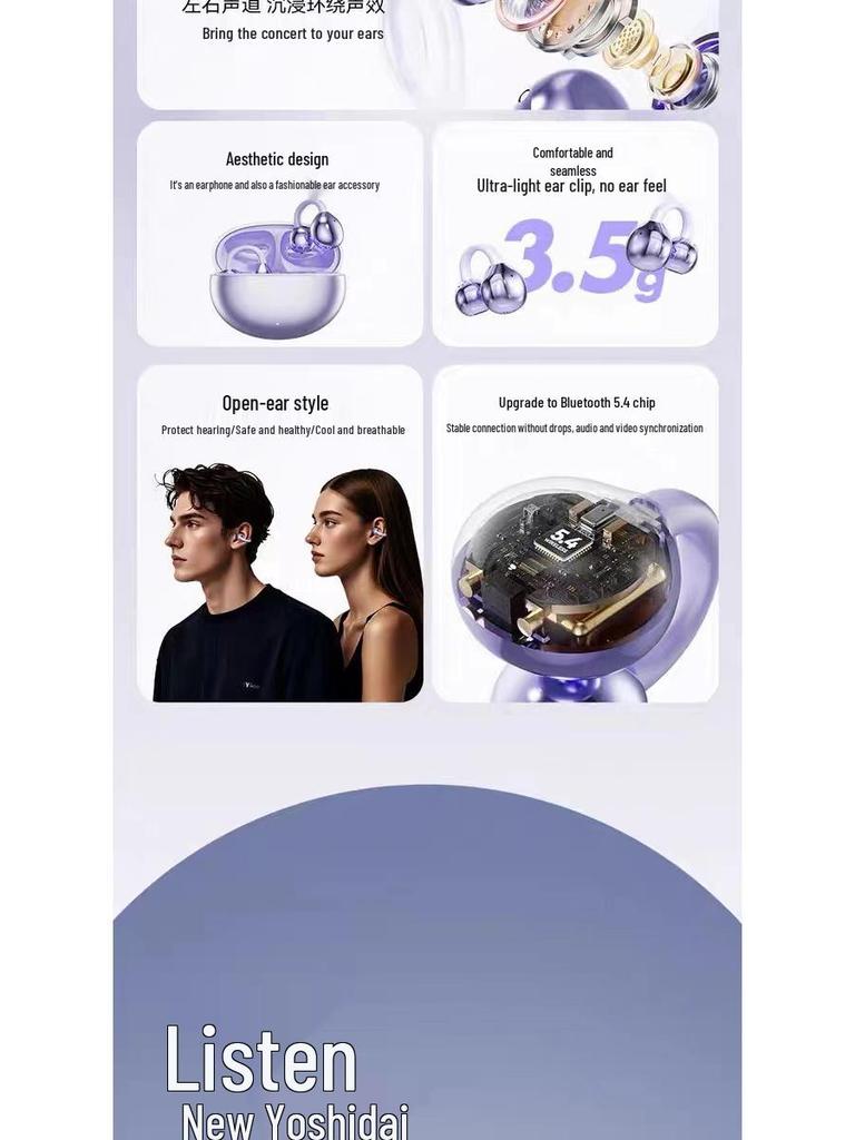 2025 M91 Wireless Earclip Bluetooth Headphones: In-Ear, Bone Conduction, Long Battery Life