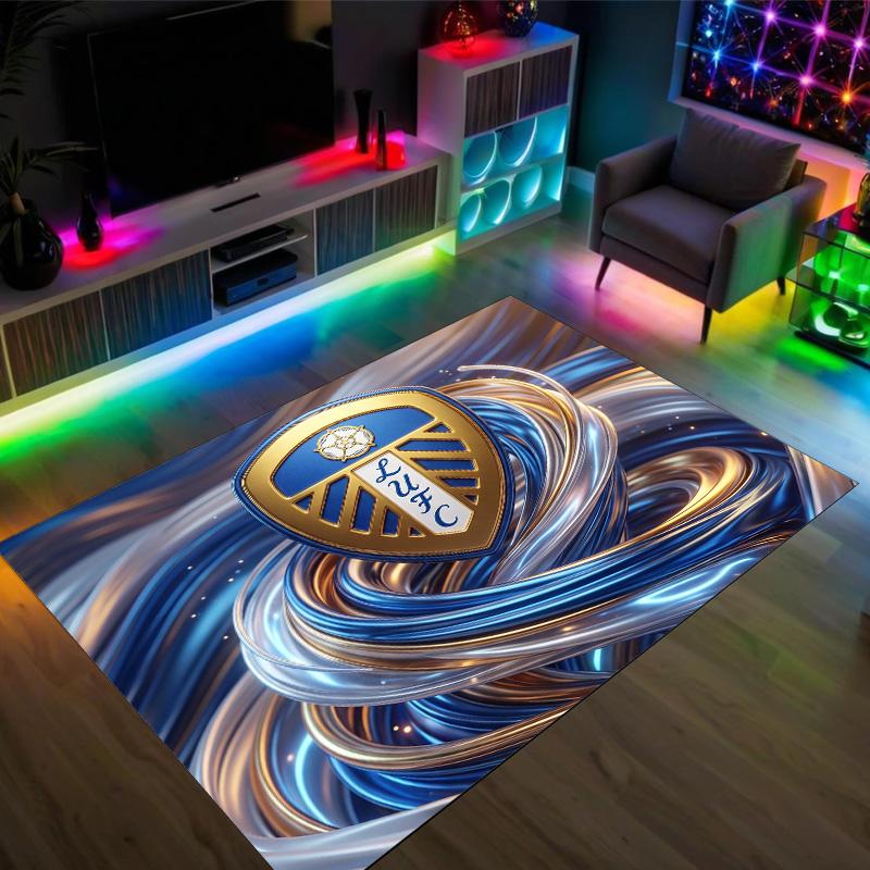Leeds United Fußball Design Kristall Samt Teppich Gemütlich Kein?Rutschfester Teppich mit Aufdruck für Schlafzimmer Wohnzimmer Eingang
