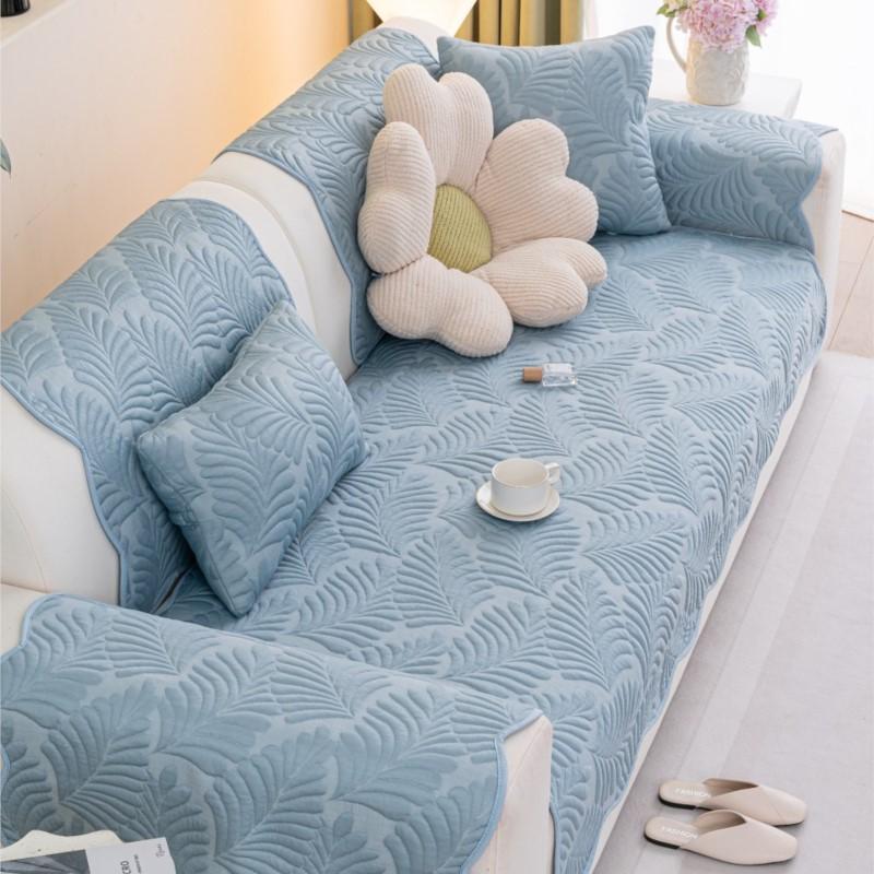 French Style Sofa Cushion Cover Non-Slip Summer Solid Color Cool Feeling Sofa Protector Soft Anti-Skid Living Room Sofa Mat