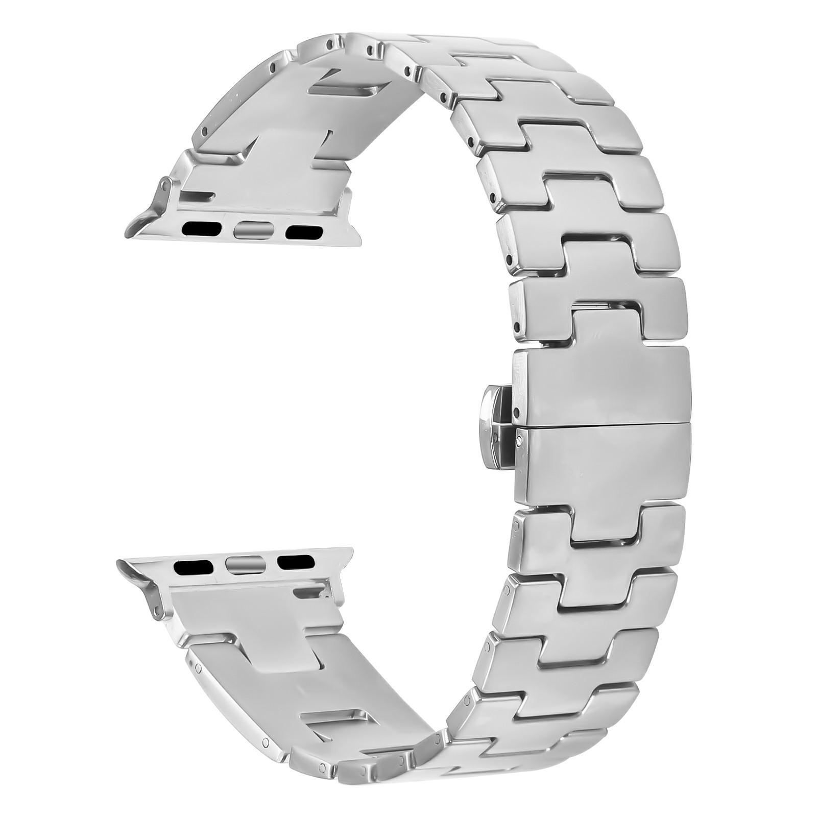 

Ремінець для Apple Watch Series 10 9 8 7 SE 6 5 4 3 2 1 42 мм 41 мм 40 мм 38 мм H-тип застібка-метелик браслет з нержавіючої сталі сріблястий As shown A