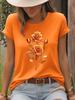 Fashion Women Rose Printed T-Shirt O-Neck Short Sleeve T-Shirt Simple Design Versatile Daily Wear Elegant Style Women Clothing