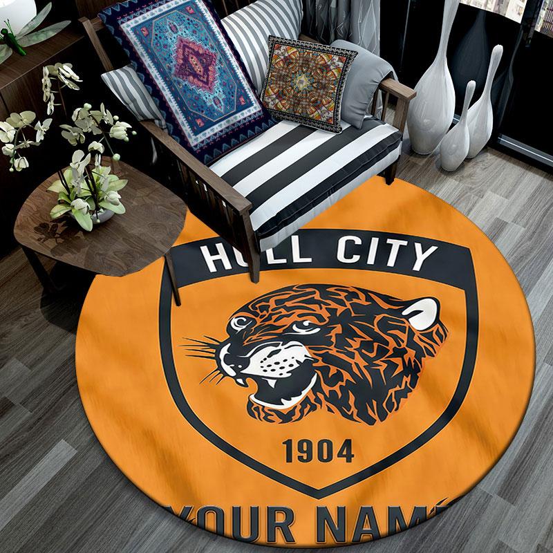 Custom Name,Hull City A.F.C pattern round rug,Carpet Rug for Living Room Bedroom Playroom ,Non-slip Floor Mat,Holiday Gifts and Birthday Gifts.