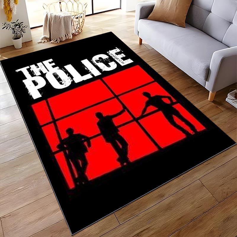 The Police Silhouette on Red Grid Design Rug Non-slip rug suitable for living room and bedroom sofas