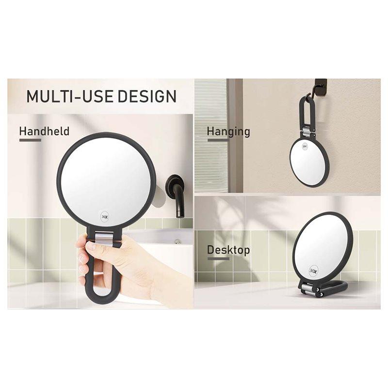 ABWR-Travel Hand Mirror 30X Makeup Magnifying Mirror With Handle Double-Sided Handheld Mirror With Adjustable Stand