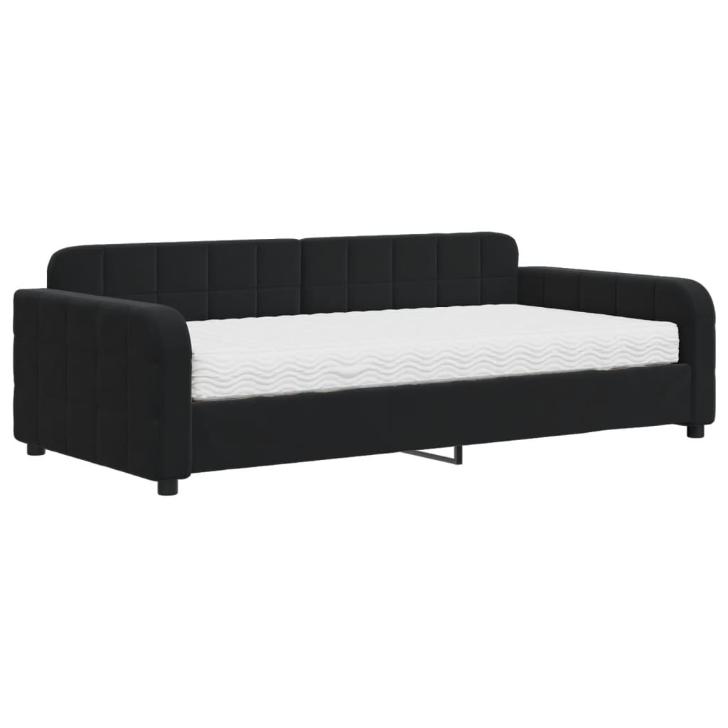 Vidaxl Sofa Z Materacem Do Spania, Czarna, 100X200 Cm, Aksamit