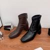 2025 winter new boots women wear high sense Internet celebrity thin boots washed horse leather pattern Korean version women's boots thick heel