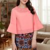 Women Casual Lace Patchwork Round Neck Flare Sleeve Blouse