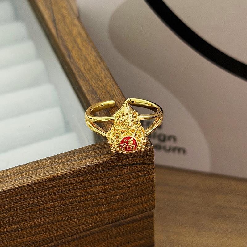 Гуочао Тыква-оберег Красная эмаль Капельное масло Открывающее кольцо Личность Нишевое Кольцо для наслоения и ношения Переносное кольцо Adjustable opening