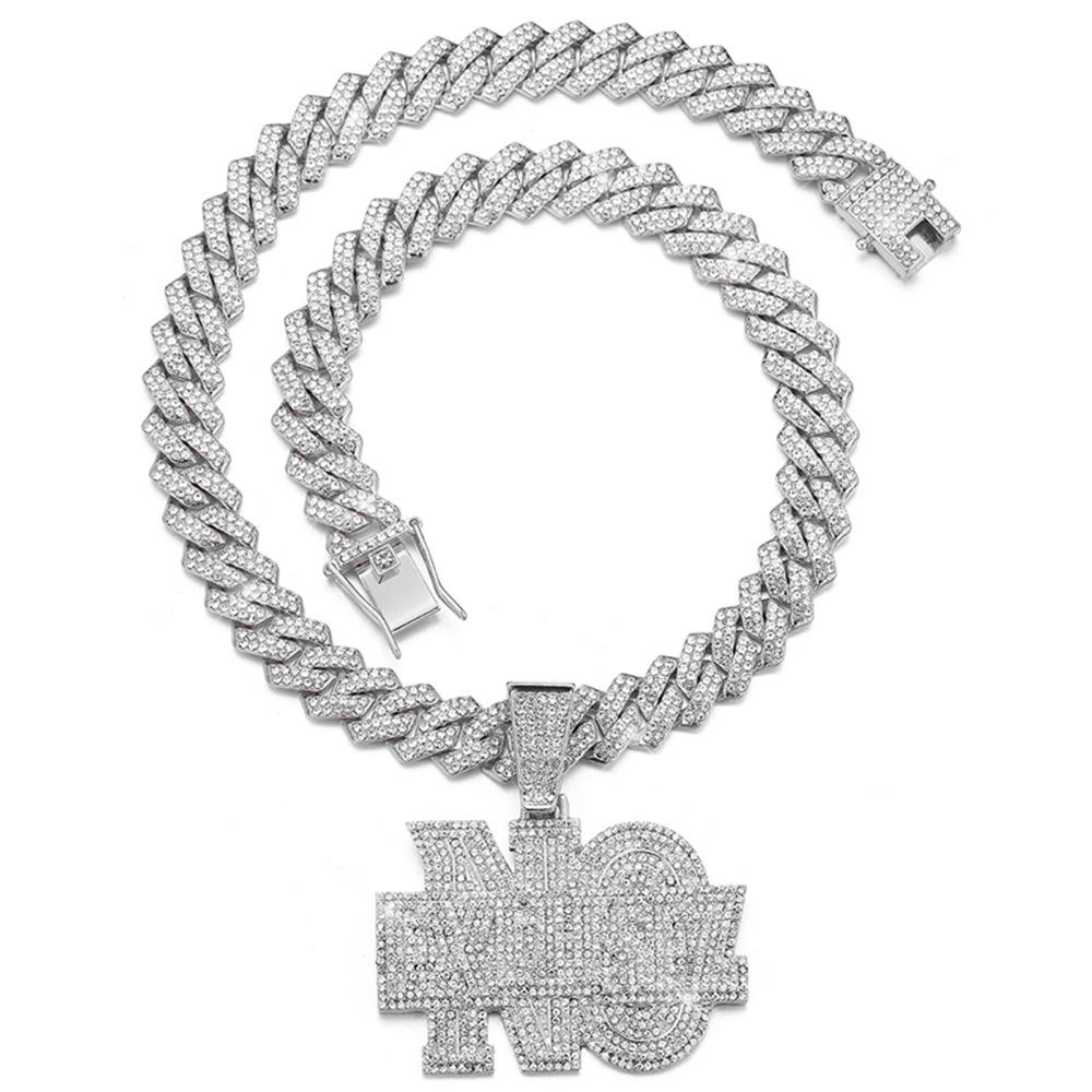 Hip Hop Men Lettes NO EXCUSE Pendant Necklace Gold Plated Iced Out Bling Crystal Cuban Link Chain Charm Fashion Women Jewelry