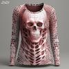 Women's Vintage Skeleton Print Long Sleeve, Gothic Graphic Round Neck Tops, Alternative Fashion Style, Spring Fall Casual Wear