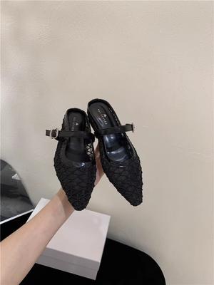 Mode Sommer Damen Hausschuhe 2025 Neue Mode Atmungsaktives Mesh Ballerinas Luxus Keilabsatz Spitz Hohe Hausschuhe Damenschuhe