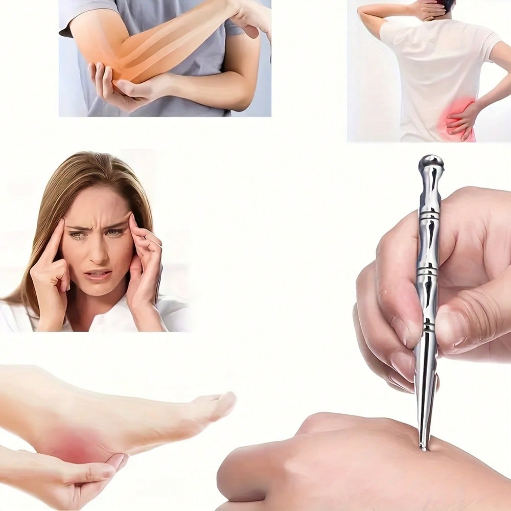 Stainless Steel Dual-Head Massage Stick, Suitable for Eye, Face, Foot, Arm, Back, Neck - Full-Body Relaxation Acupressure Tool