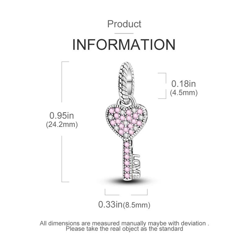 Original Charmscopperinfinite Love Pink Key Beads Fit Charms Platabracelets For Women Jewelry Making Diy Fine Gifts