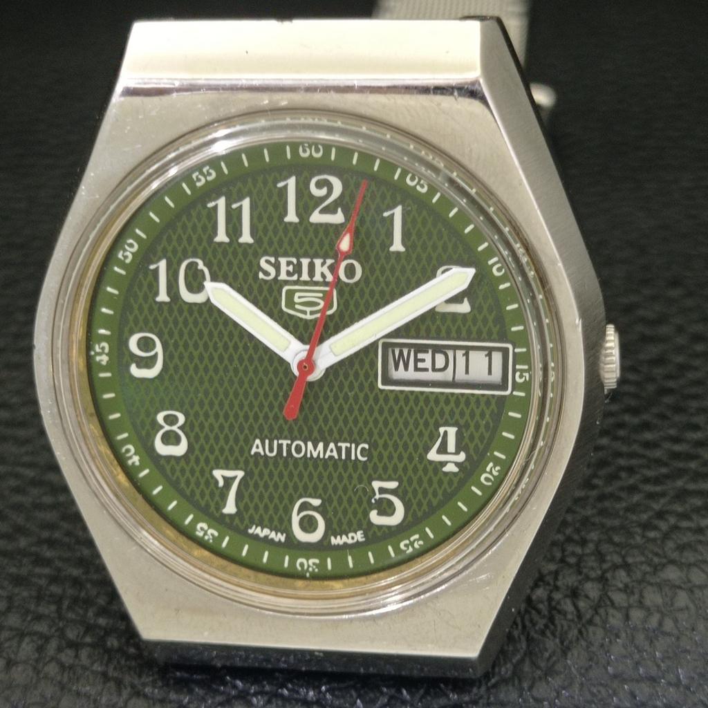 JAPAN VINTAGE SEIKO 5 AUTOMATIC 6309A MENS GREEN COLOR DIAL WATCH A500845-5