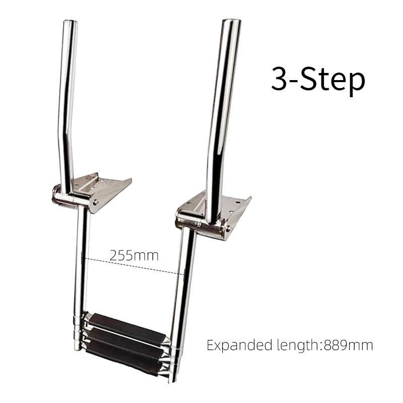 High Quality Stainless Steel 3 Step Boat Ladder with Handrail Marine Under Platform Boat Accessories Boarding Telescoping Ladder 3 Step
