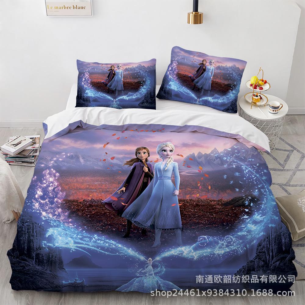 Cartoon Animation Kit 3D Digital Printing Quilt Cover Princess Bedding Three-Piece Set