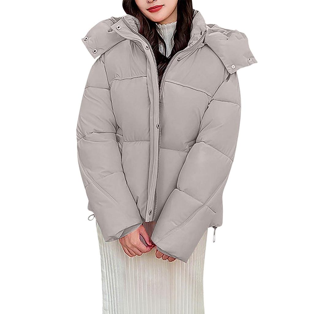 Ladies' Fashionable Solid Color Long Sleeved Loose Warm Hooded Jacket