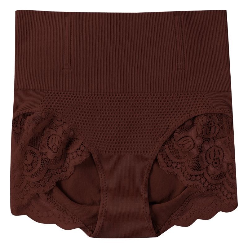 Women's High-Waisted Lace Trim Body Shaping Tummy Control Butt Lifting Triangle Panties with Boning Anti-Roll Edge