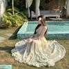 French Beautiful Green Mesh Tube Top Suspender Dress Women's Big Pendulum Long Dress Fairy Seaside Vacation Dress