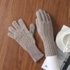 100% Wool Women Touchscreen Wool Gloves with Wrist Warmers Knitted Cable Warm Soft Winter Gloves