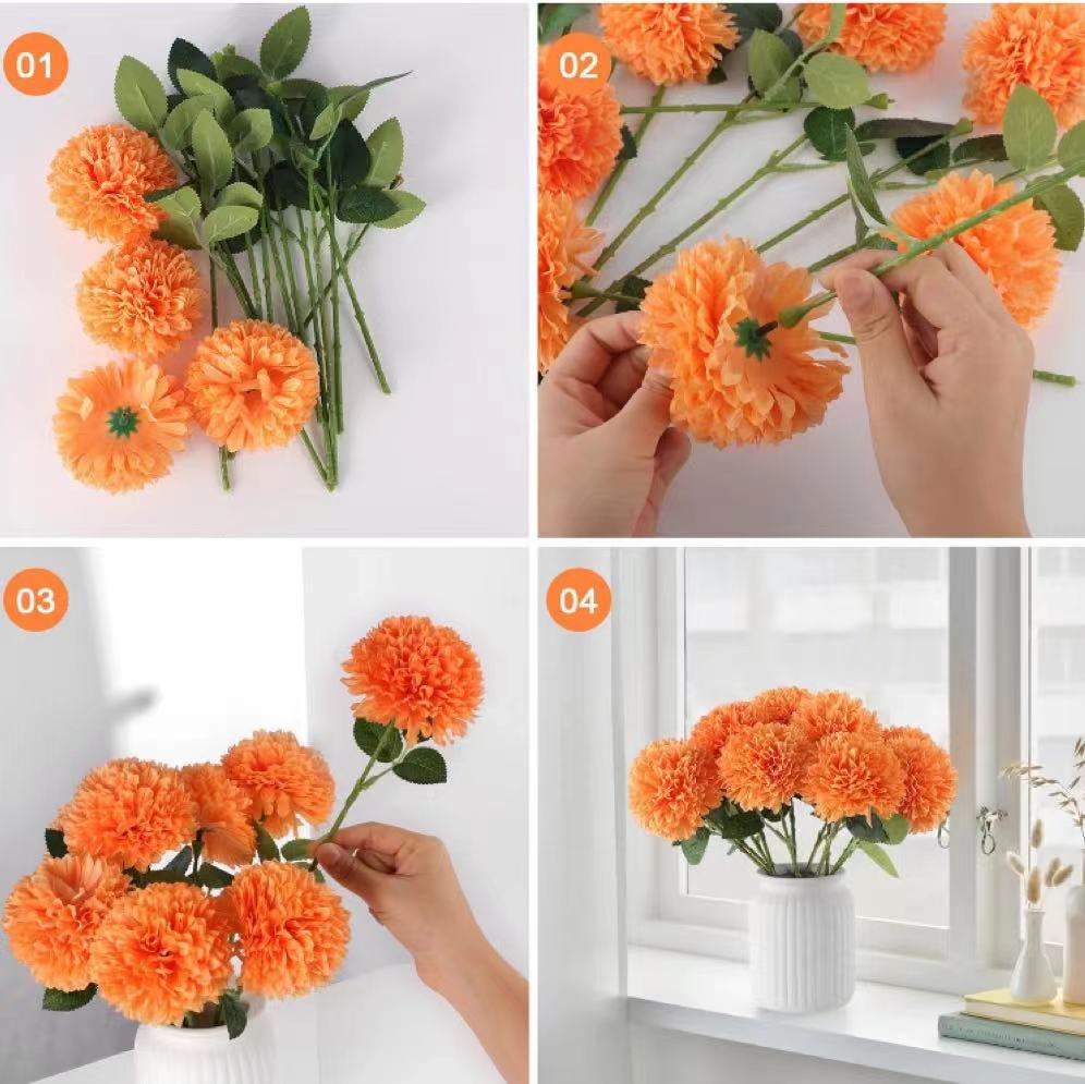 5pcs Artificial Fake Chrysanthemum,Long Stem,with No Container,for Halloween,Home Decor,Wedding Decoration ,Christmas Decoration