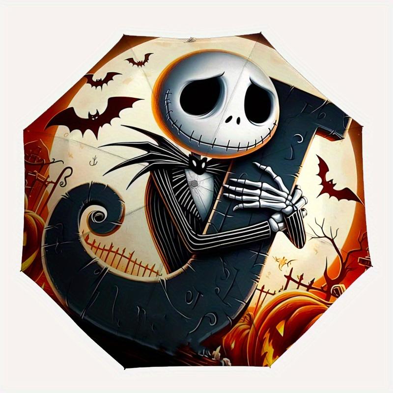 1 Auto Open Jack Skellington, Halloween Themed Colorful 8-rib Portable Umbrella for Men and Women, A Compact Commuting Companion Suitable fo