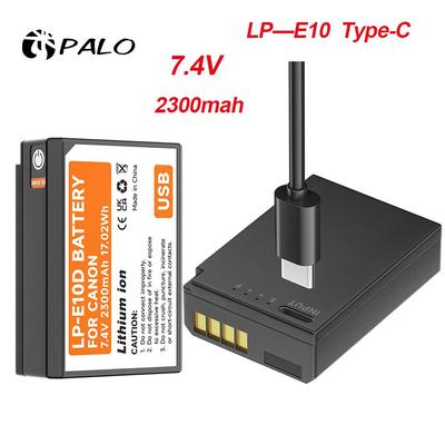 PALO 2300mAh LP-E10 Type-C with Indicator Lamp Battery for Canon EOS 1100D 1200D 1300D 2000D 4000D Rebel T3 T5 T6 KISS X50 X70 Battery E10