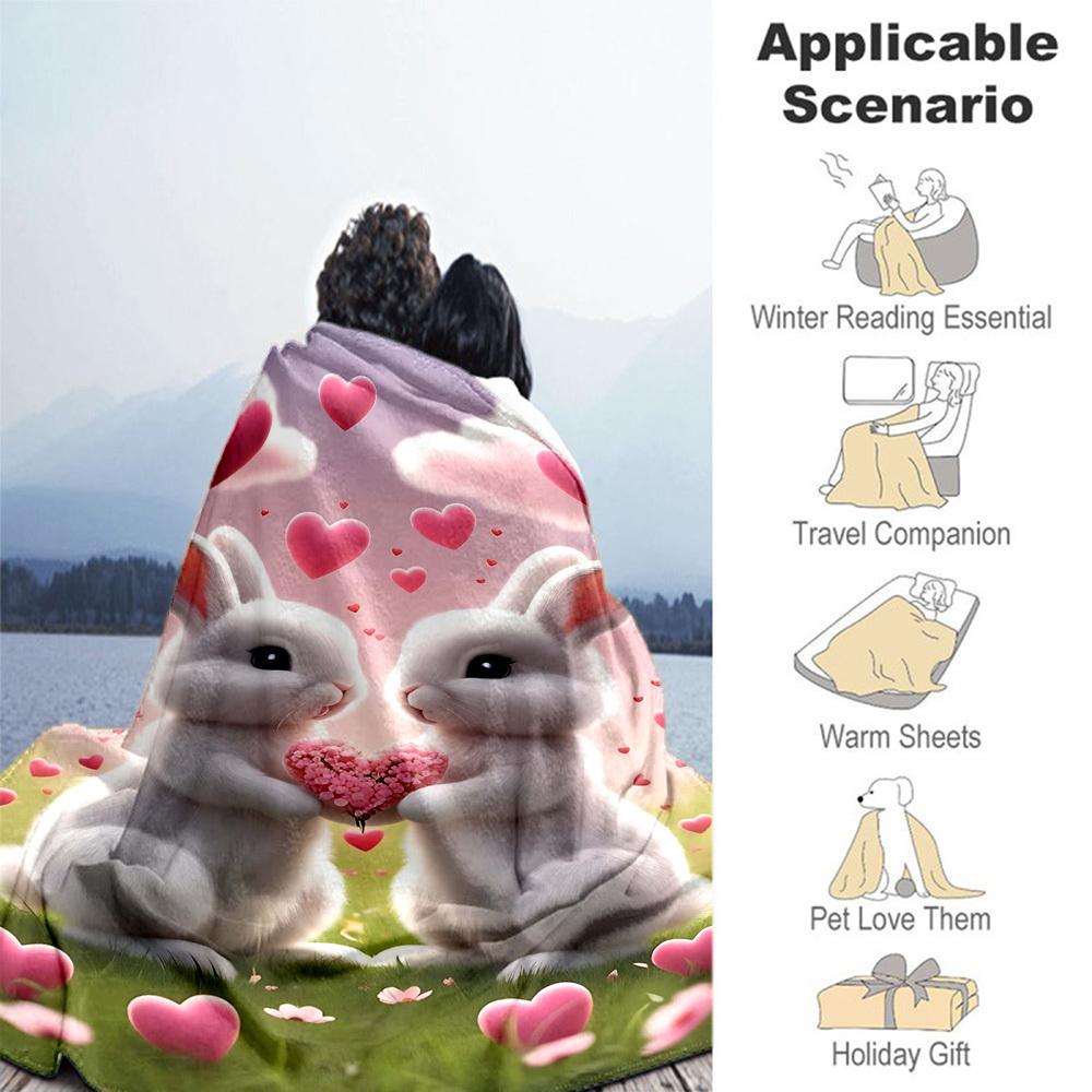 1pc rabbit love Outdoor Flannel Blanket Soft Warm All-Season Throw for Sofa Bed Car Camping Office, Cozy Gift Idea1293S