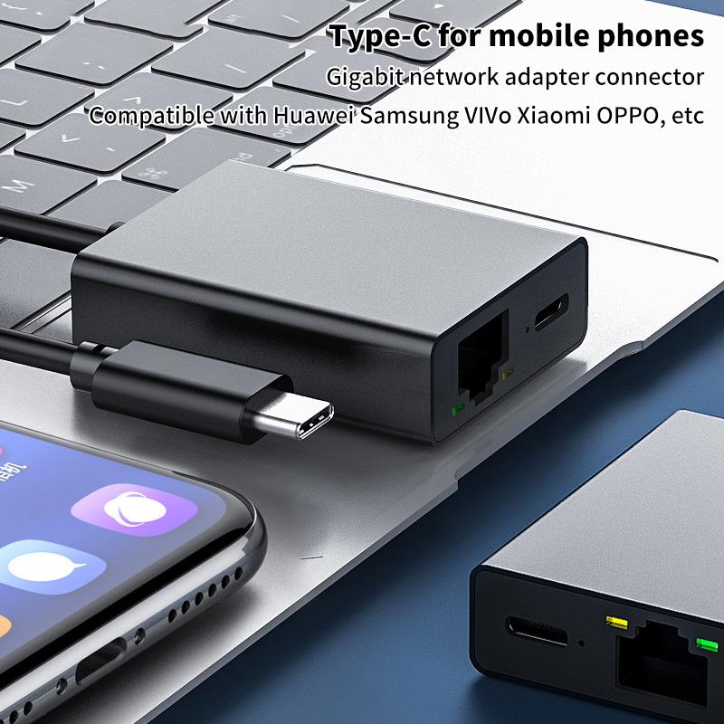 1000Mbps Type-C To Rj45 Internet Cable Plug And Play Usb To Ethernet Network Adapter Support Pd Charging For Mobile Phone/Tablet
