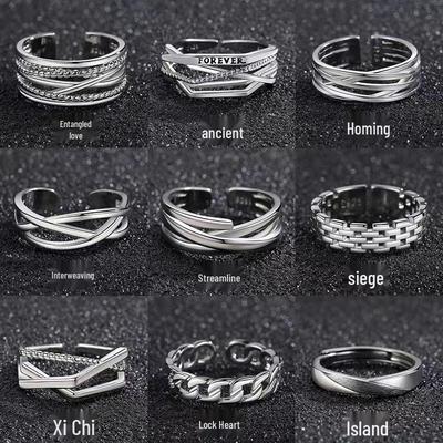 Chiba Men's Retro Open Silver Ring - Stacking Line & Trendy Design