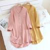 Lente Zomer Nachtjapon Dames Lange Mouwen Nachthemd Katoen Halflang Gestreept Shirt Nachtjapon met Knopen Nachtkleding Dames Huis Nachtjapon