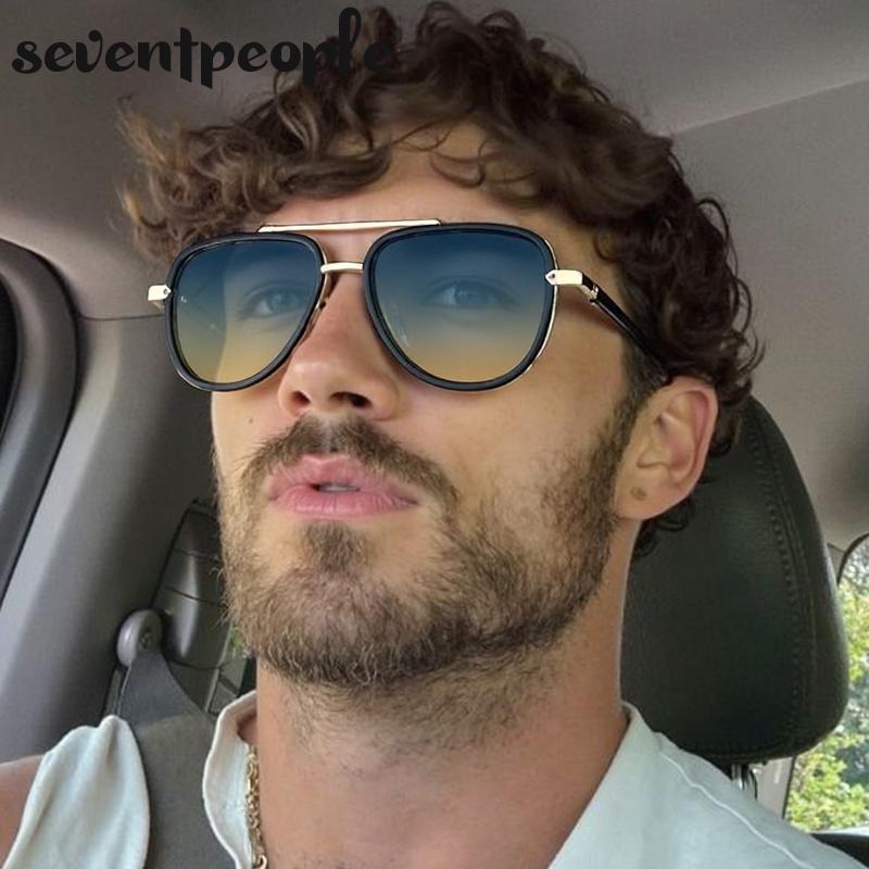 Vintage Oval Punk Pilot Sunglasses Men  Luxury Brand Steampunk Sun Glasses For Male Classic Double Beam Shades Eyewear UV400