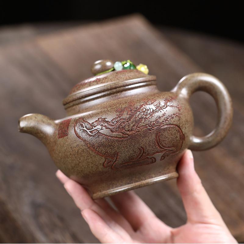 

420ml Yixing Purple Clay Teapots Handmade Plum Blossom Deer Pot Raw Ore Wood-fired Porcelain Mud Kettle Zisha Tea Set Supplies