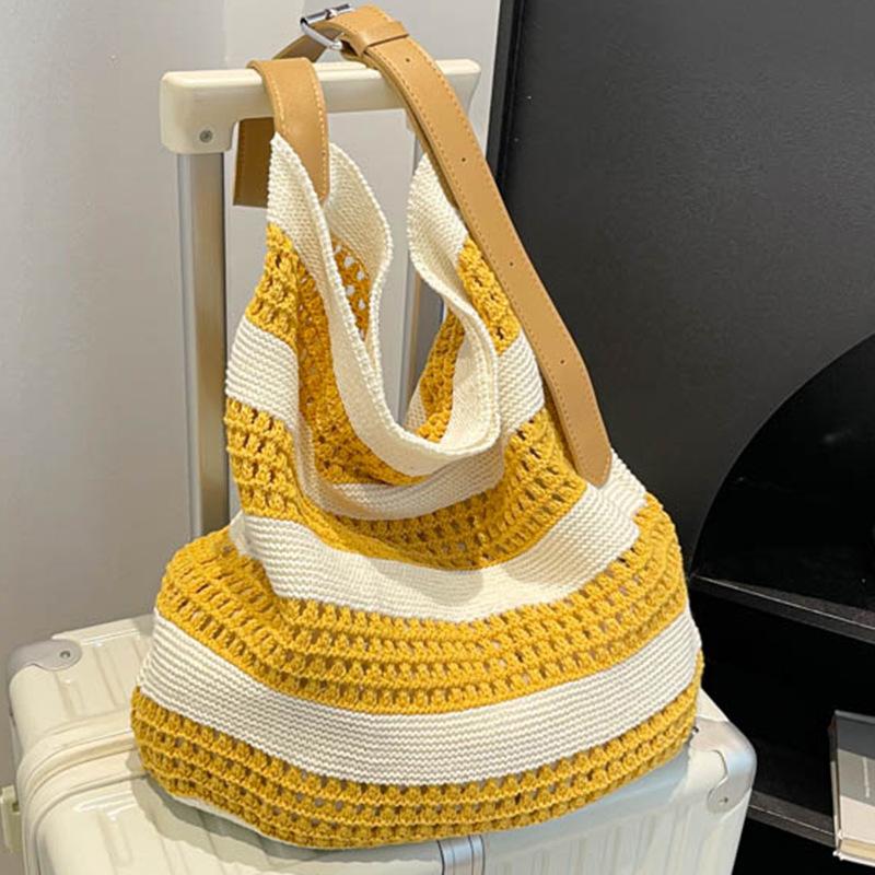 Large Capacity Woven Bag Knitted Spring New Tote Hollow One-shoulder Seaside Commuter Vacation Beach Bag Girl