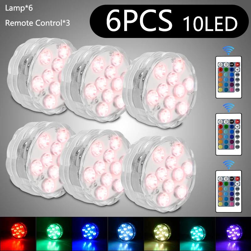 10Led RGB Dive Fish Light LED Underwater Lamp Remote Control Swimming Pool Light Portable Battery Operated For Vase Aquarium