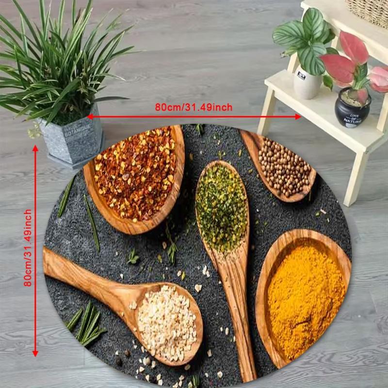 Spice Round Rug Flannel Soft Non Slip Floor Mat Culinary Themed Decor for Kitchen Dining Area Outdoor Patio Garden