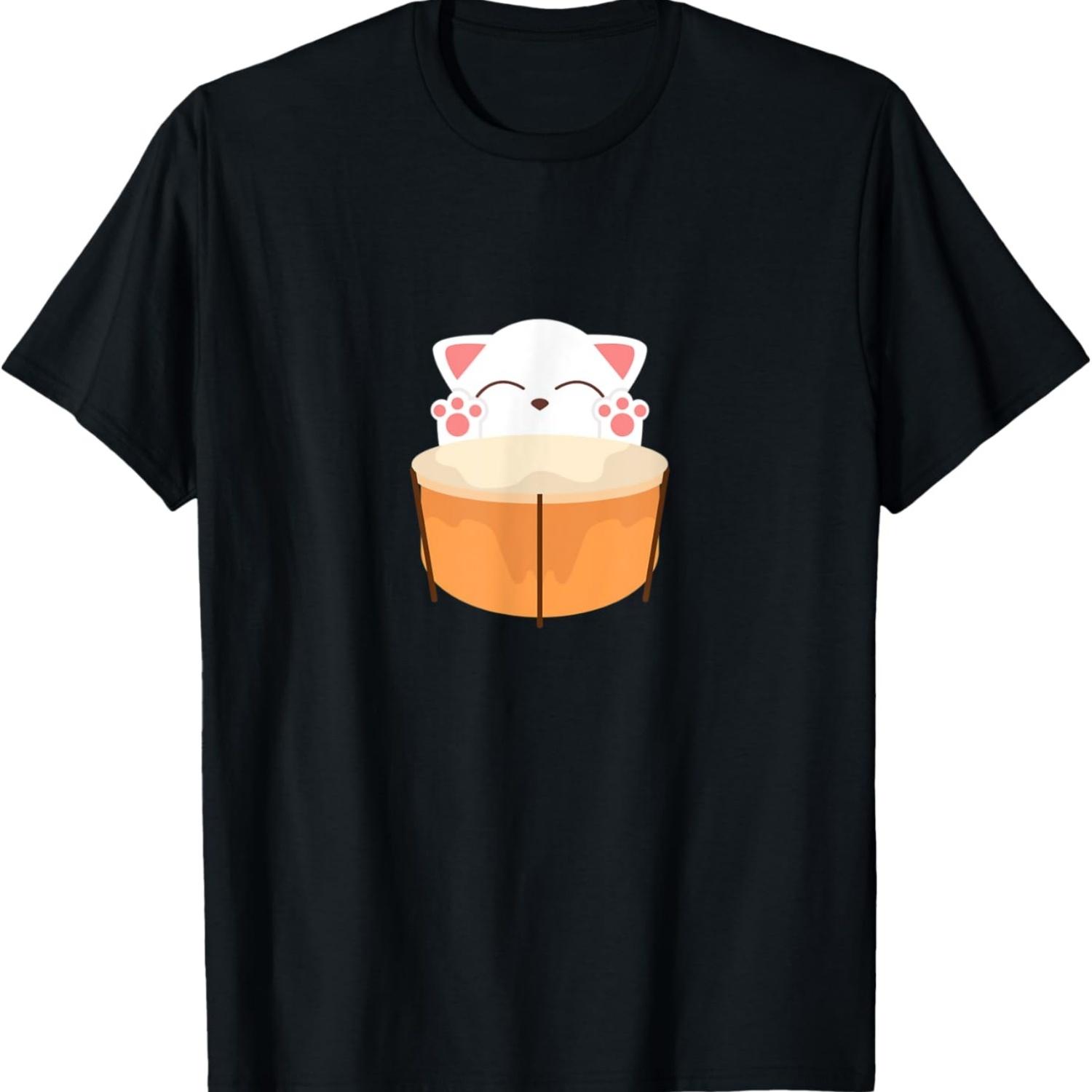 Bongo Cat merch Cute Kawaii cat meme T-Shirt for Men Women Kids S чёрный