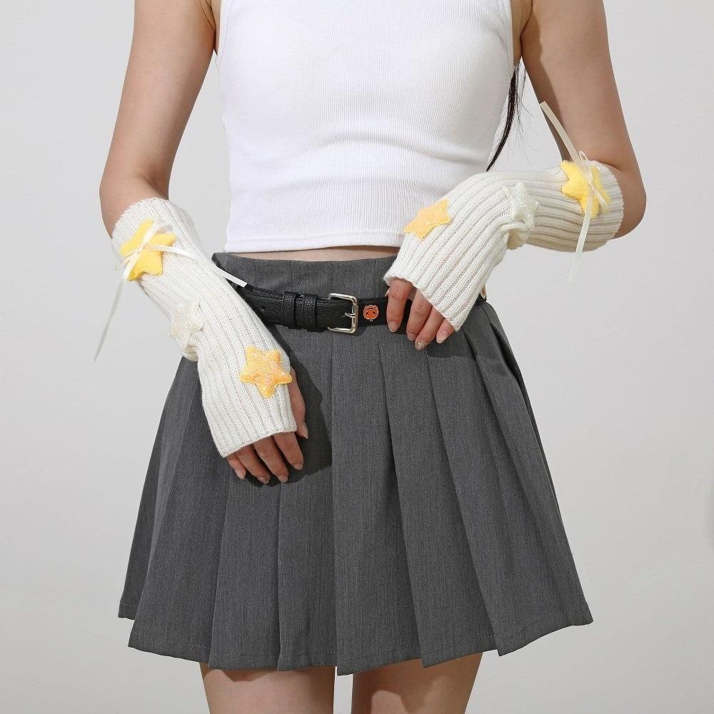 Plüsch Weiche Gestrickte Armstulpen Pailletten Stern Verziert Halbfingerhandschuhe Herbst Winter
