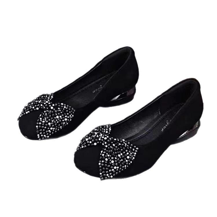 Bow single shoes outer wear spring new round head low heel matte soft sole