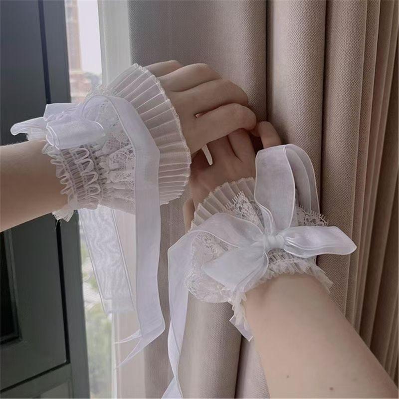 2PCS Elegant Lace Hand Sleeve Japanese Korean Style Wrist Cuffs For Cosplay And Photoshoot Comfortable Elastic Design