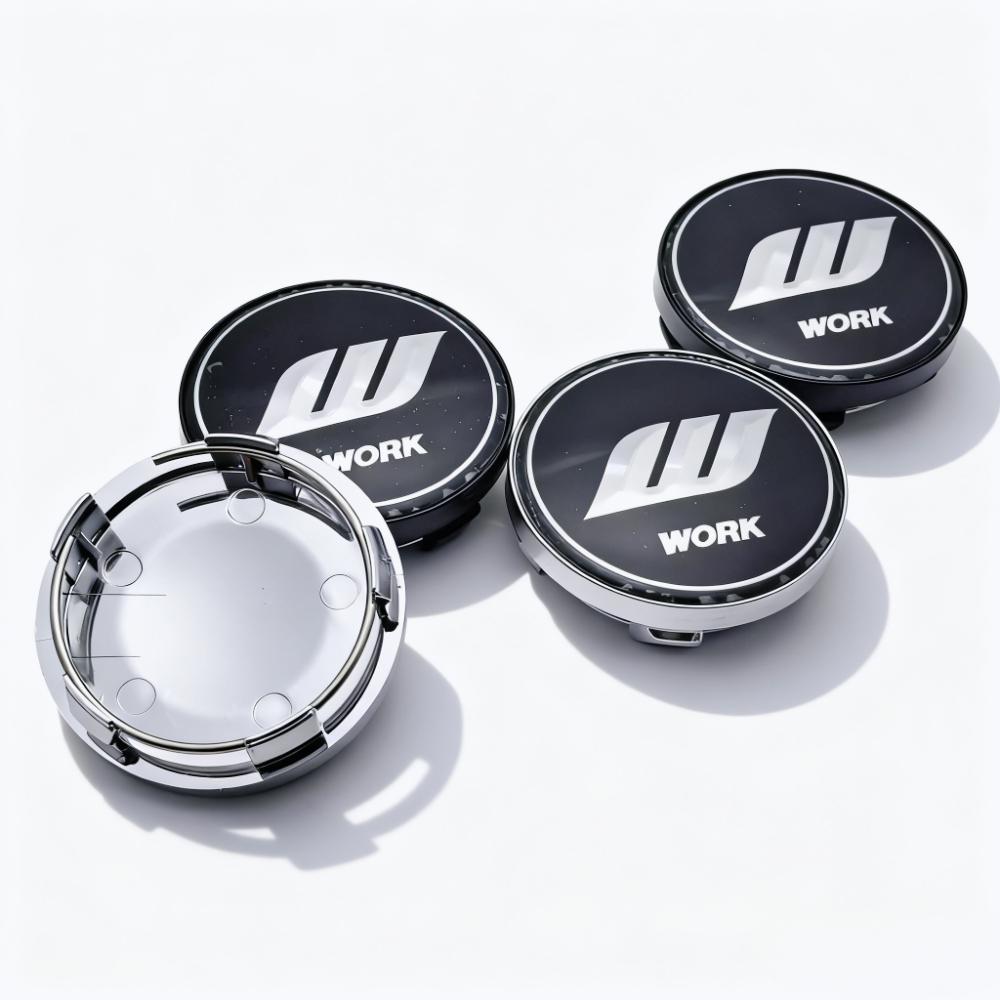 4pcs JDM W Work Logo Emblem Badge Car Wheel Center Caps 58MM 54MM Wheels Hub Cap Rim Hubcaps Dust Cover Replace Car Accessories
