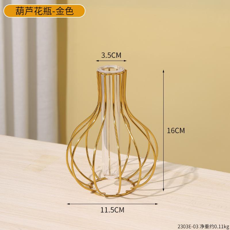 Metallrahmen Klare Glas Reagenzglas Vasen Dekorativ Klein Knospenvasen Geschenke Verwendung für Hochzeitsdekoration Tisch Blumen Dekoration